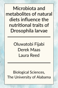 Microbiota and metabolites of natural diets influence the nutritional traits of Drosophila larvae by Oluwatobi Fijabi, Derek Maas, Laura Reed in Biological Sciences at the University of Alabama.